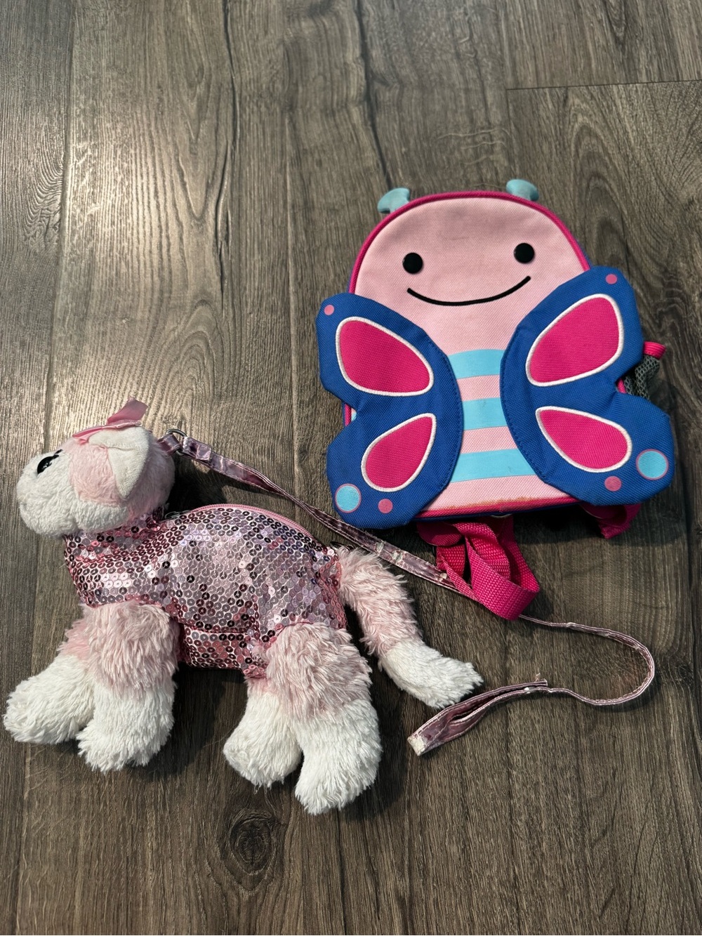 Skip hop Zoo mini Kids Pink Butterfly Backpack and Cute dog Plush Design bag set